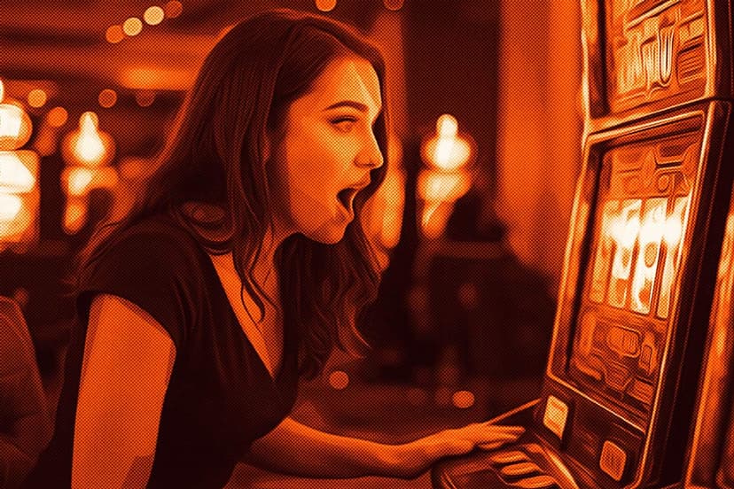 woman shocked at slot machine jackpot win