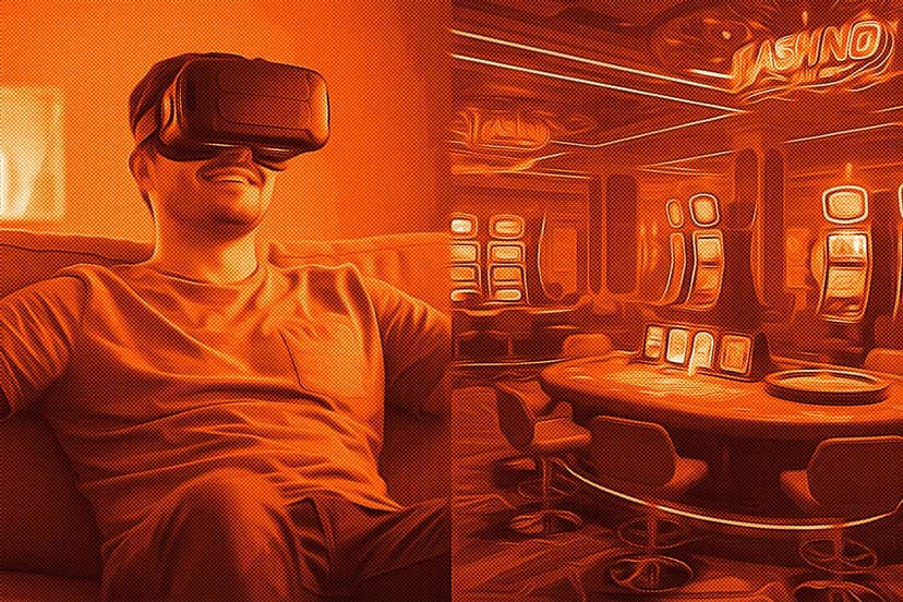 man experiences casino vr from home