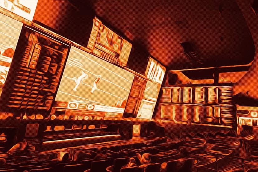 analysts evaluating sports betting odds on large screens