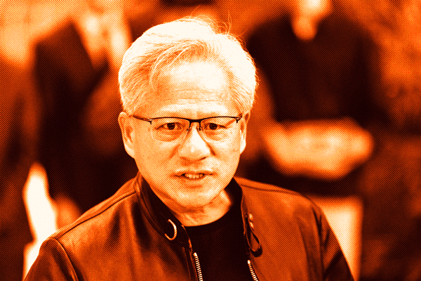 image of signature leather jacket dressed billionaire Jensen Huang owner of Nvidia