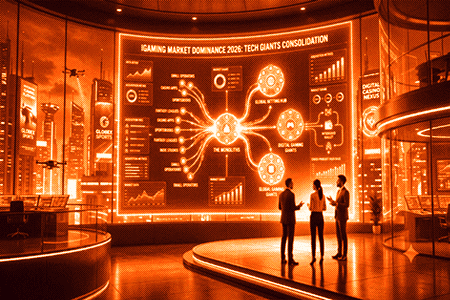 ditial wiring on a huge screemn with two men and a woman discussing in front of the screen