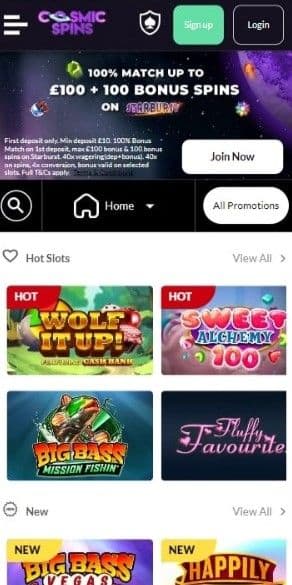 cosmic spins casino mobile preview