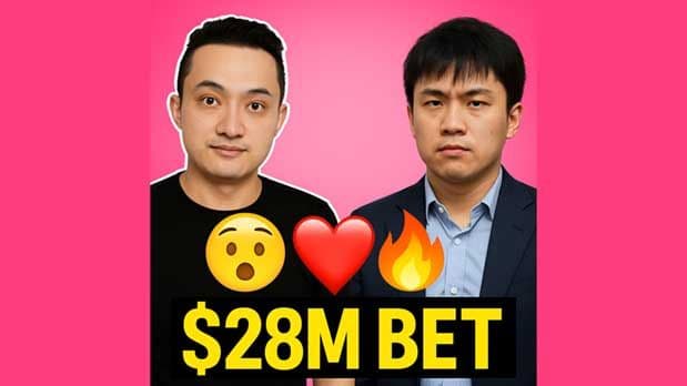 justin sun and another man frowning emojis in forefront